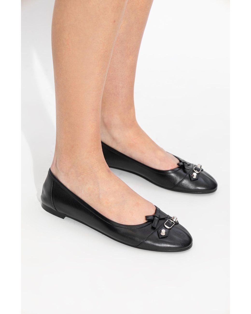 Balenciaga Black 'City' Leather Ballet Flats