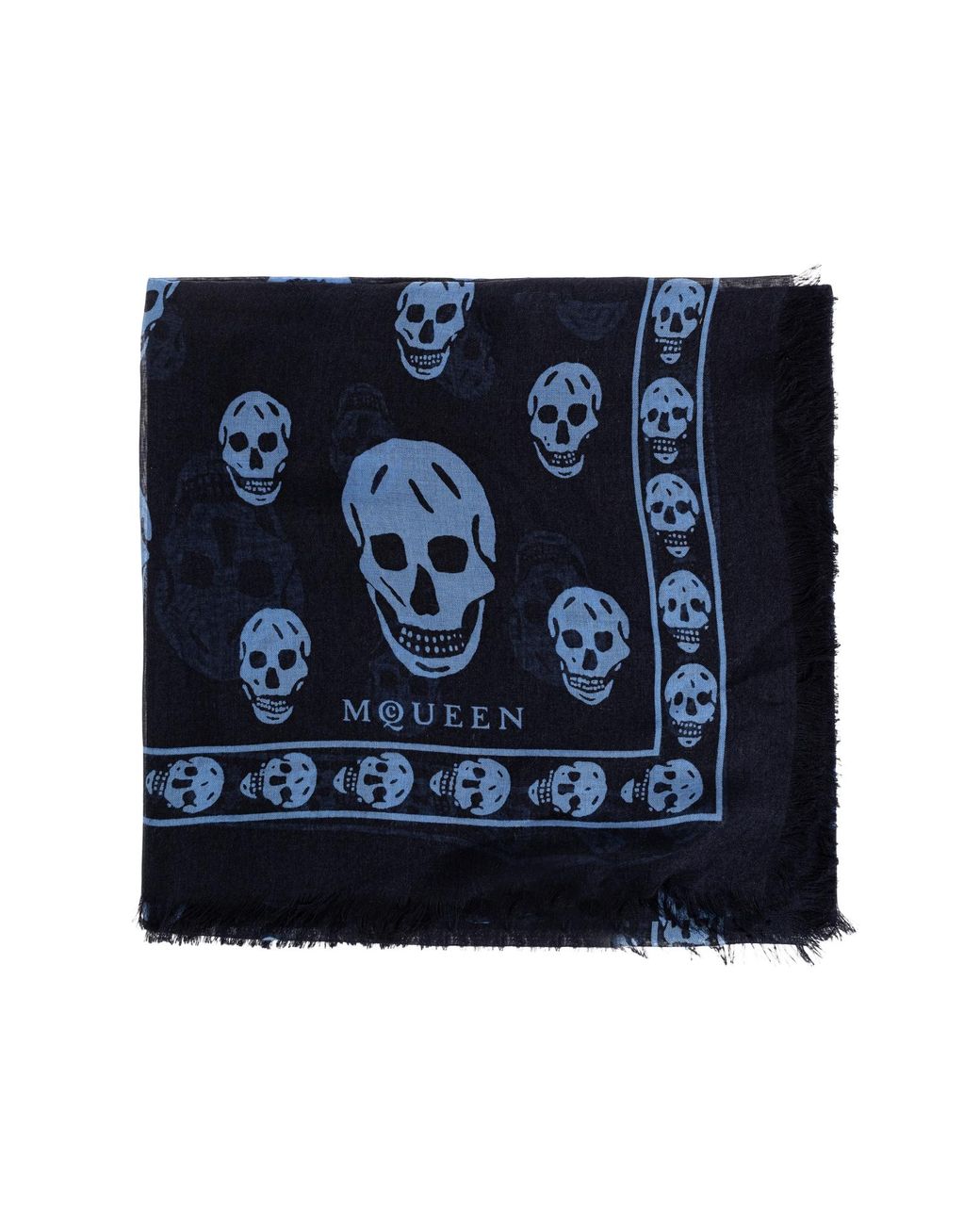 McQueen Blue Silk Scarf With A Distinctive Skull Motif for men