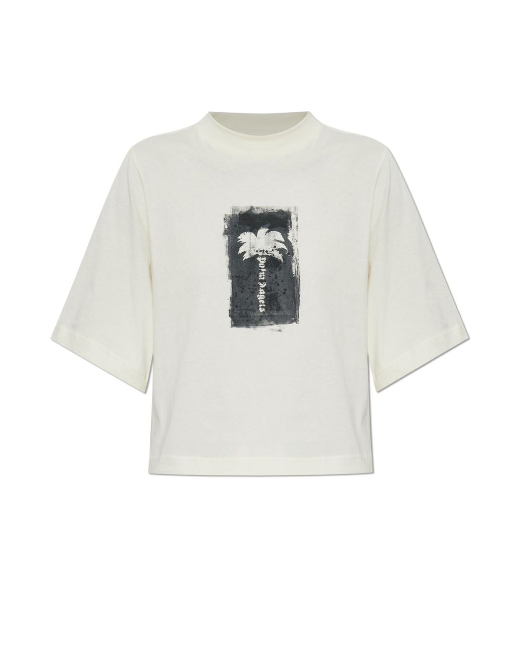 Palm Angels White Cotton T-Shirt With Print
