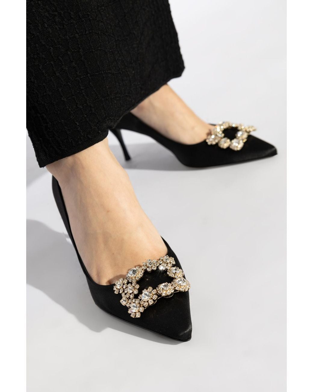 Roger Vivier Black Satin High Heels 'Efflorescence'
