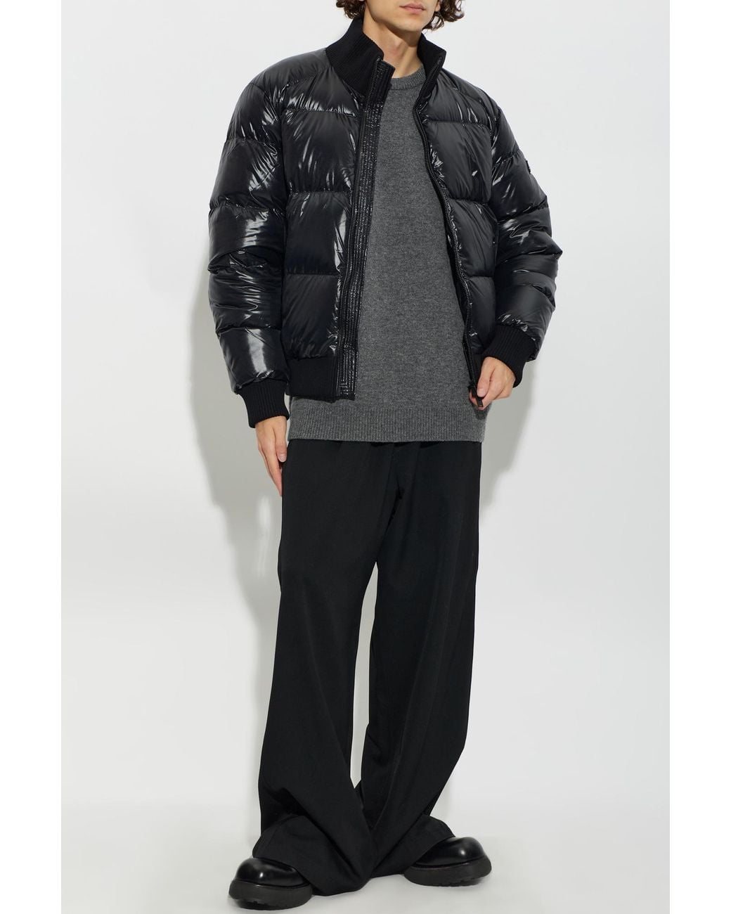 Moose Knuckles Black Down Jacket With Stand-Up Collar for men