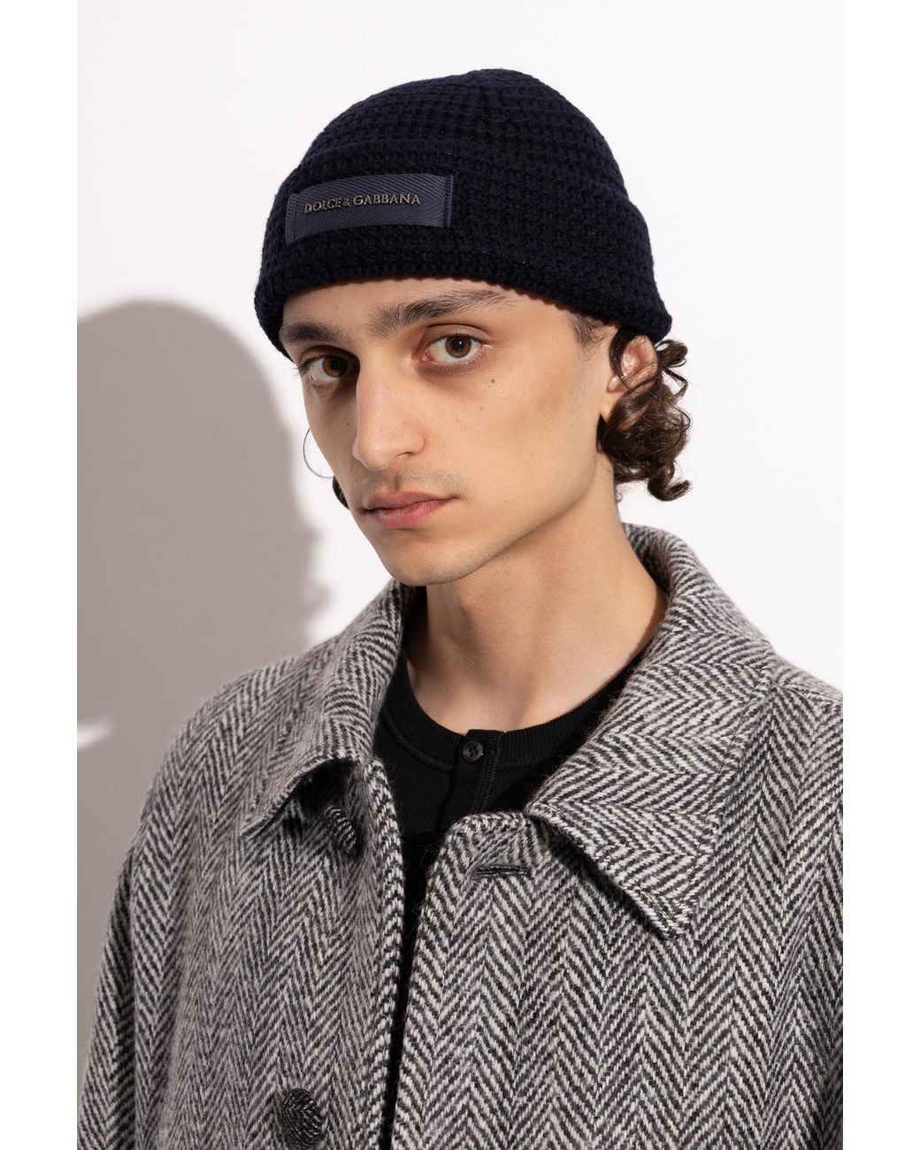 Dolce & Gabbana Black Wool Beanie With Sewn-In Logo for men