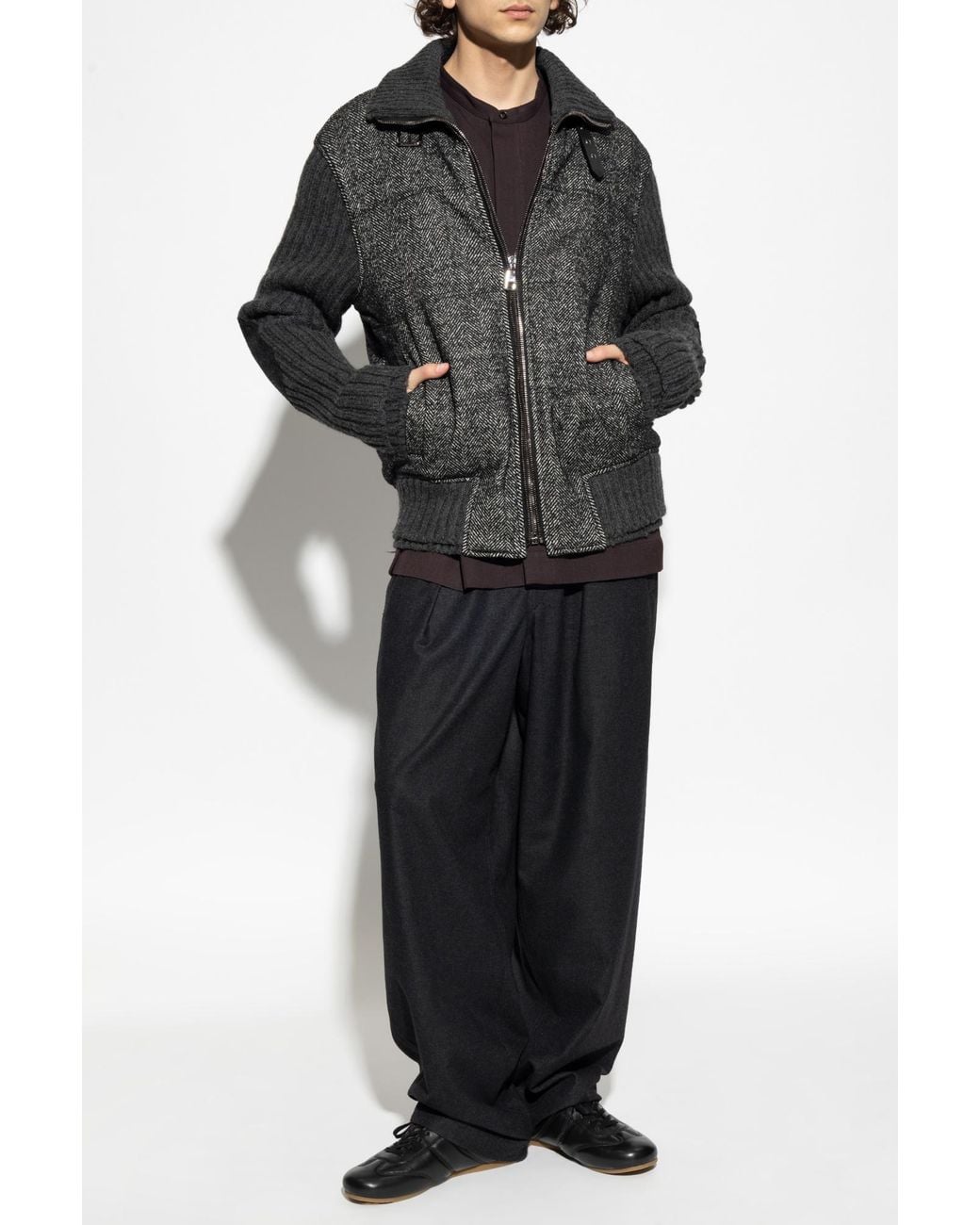 Dolce & Gabbana Black Jacket With A Herringbone Pattern for men