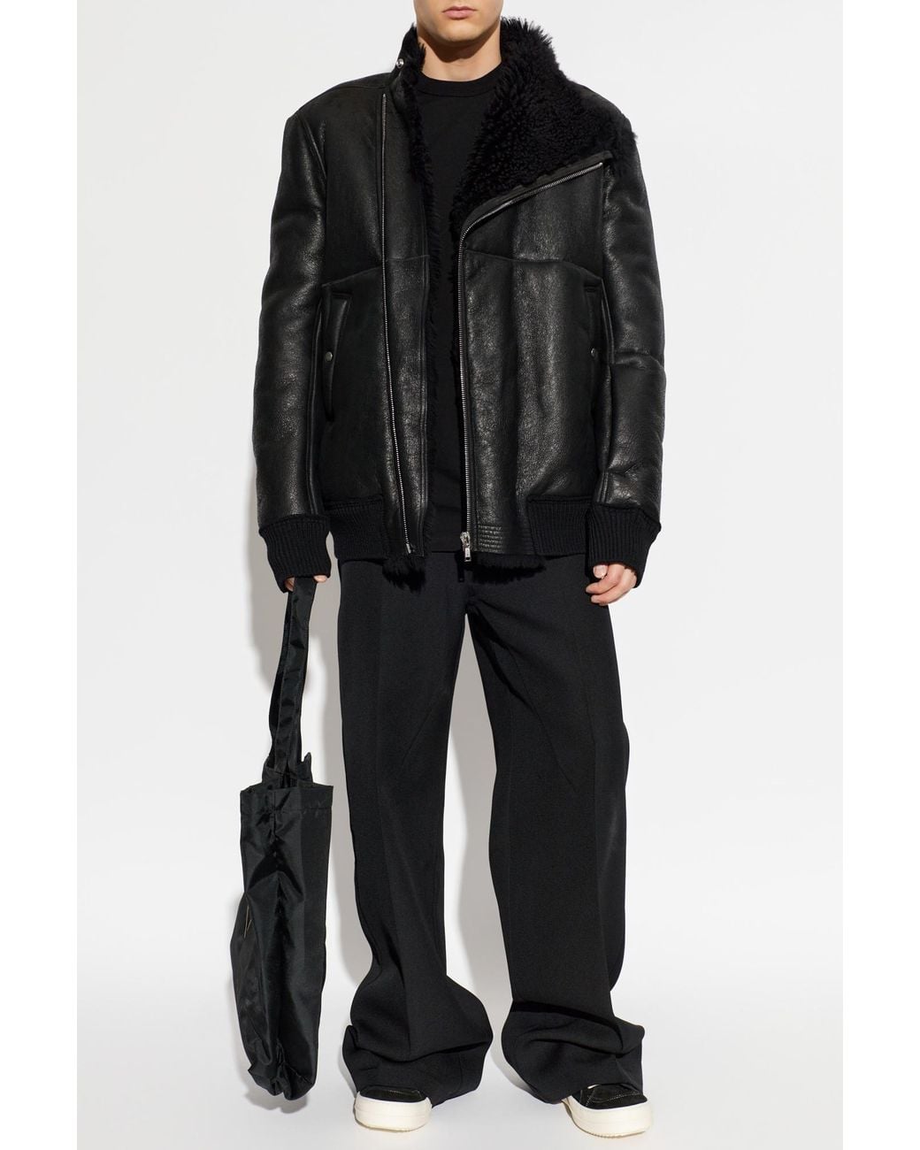 Rick Owens Black Leather Jacket for men