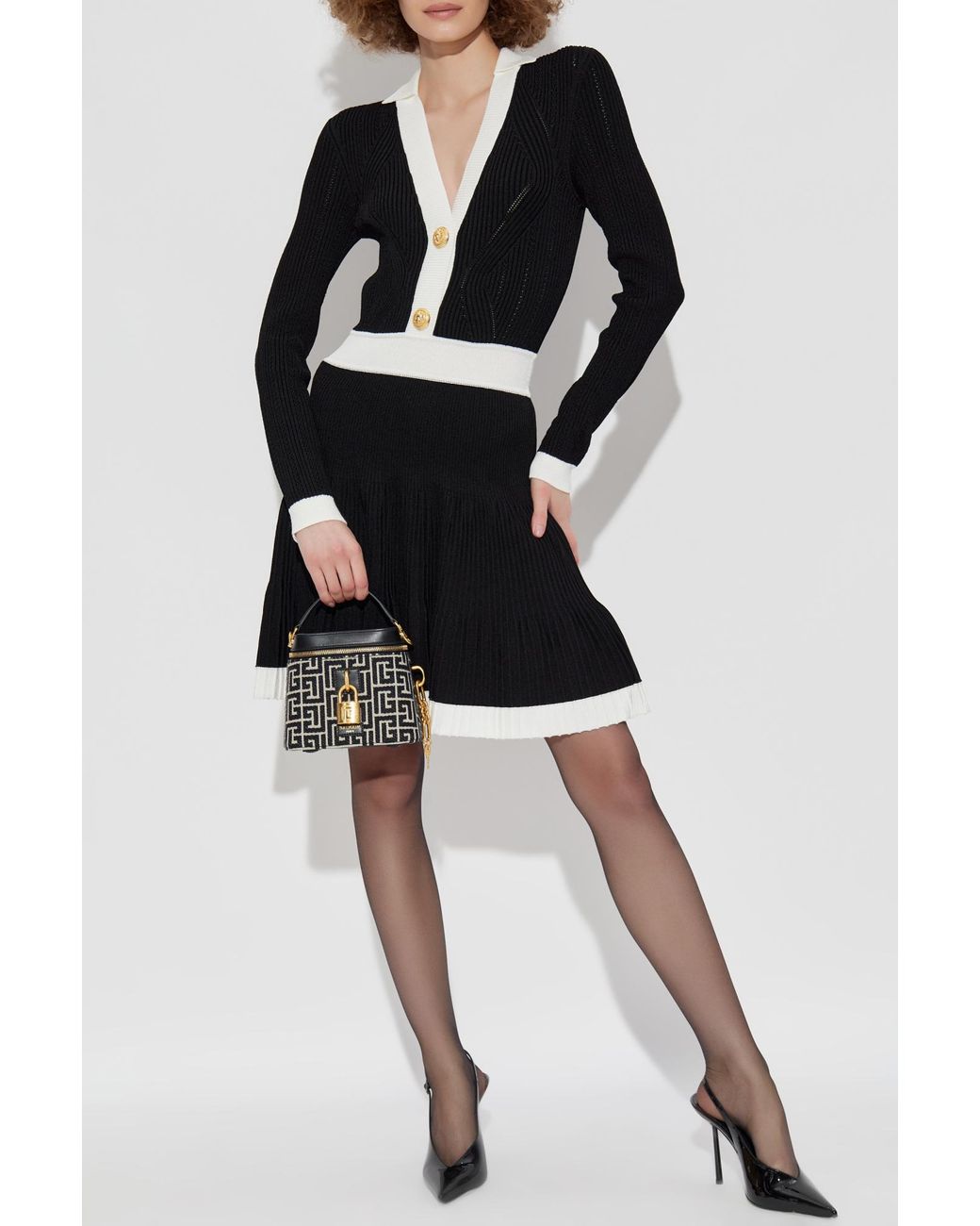 balmain long sleeve dress Long Pleated Knit Dress by Balmain