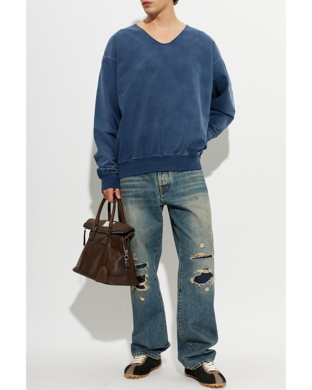 Maison Margiela Blue Raw-Edge Sweatshirt for men