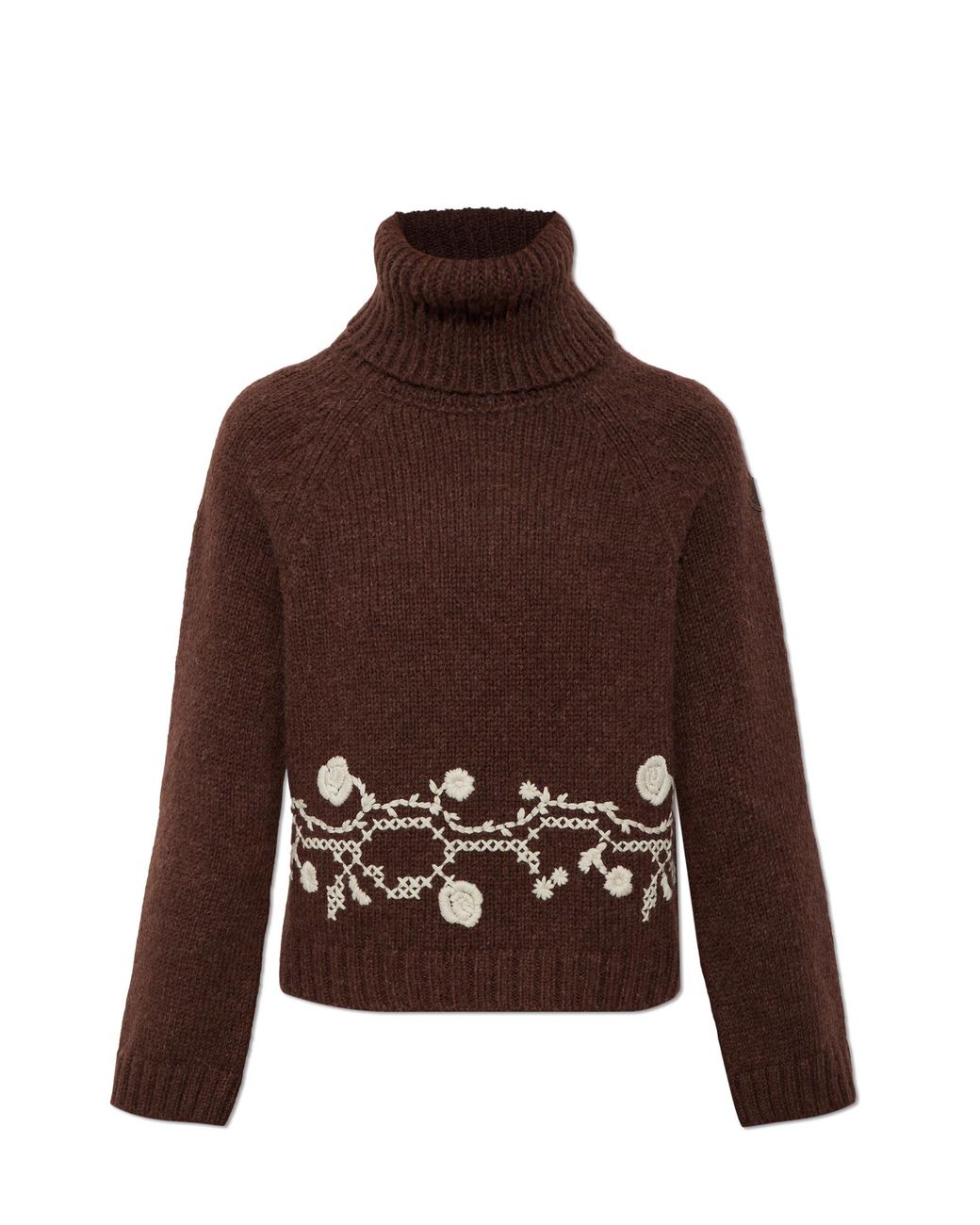 Moncler Brown Wool Turtleneck Sweater With Embroidery