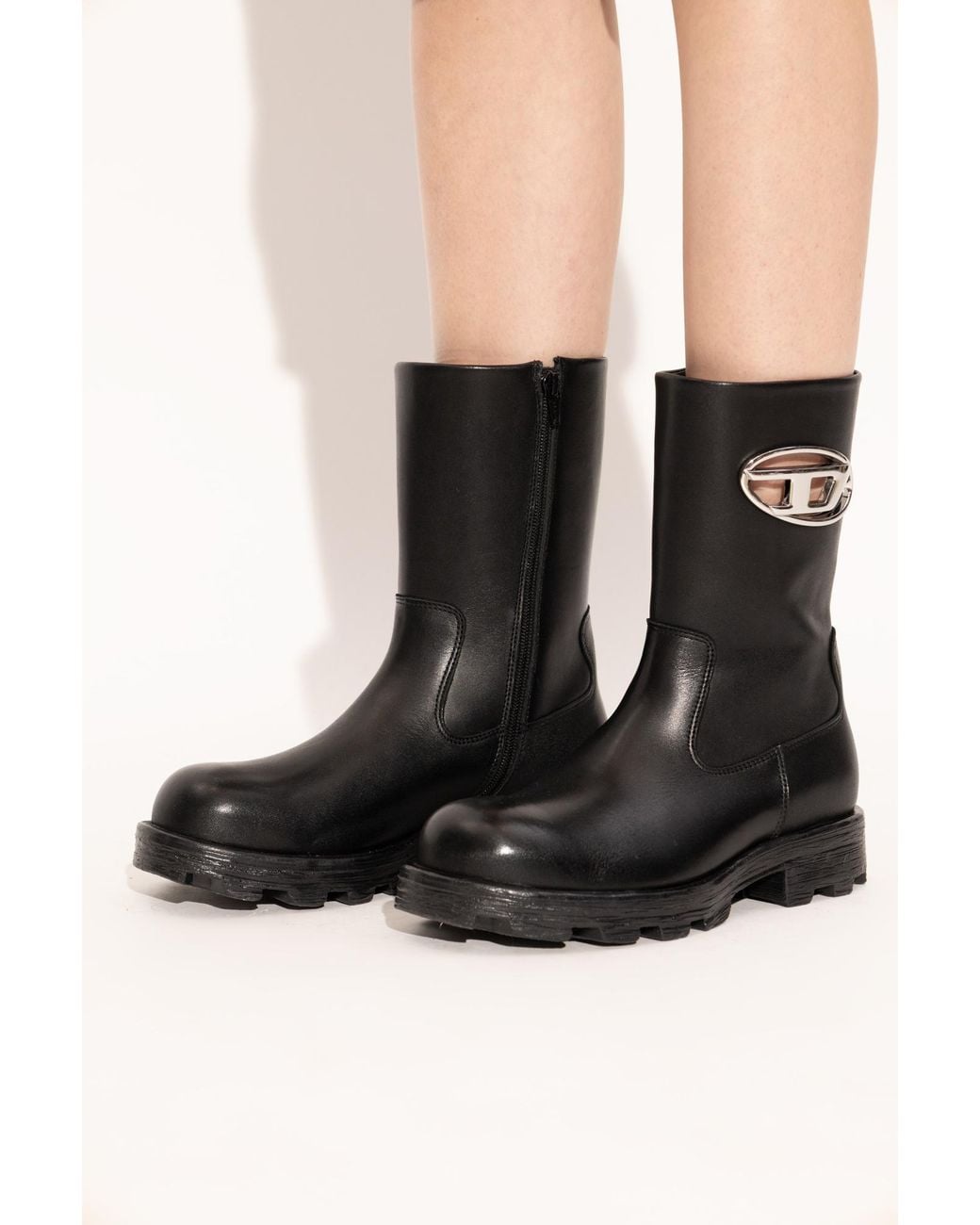 DIESEL Black Leather Ankle Boots 'D-Hammer'