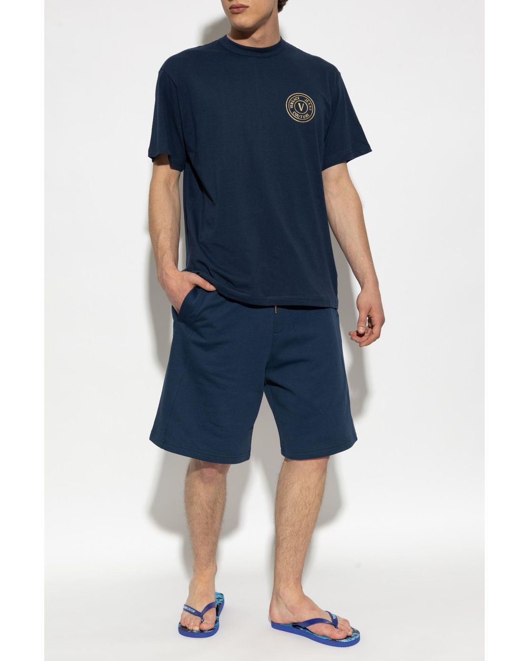 Versace Jeans Couture Blue Sweat Shorts With Application for men