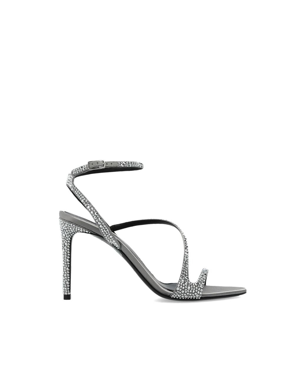 McQueen White Heeled Sandals With Shimmering Crystals