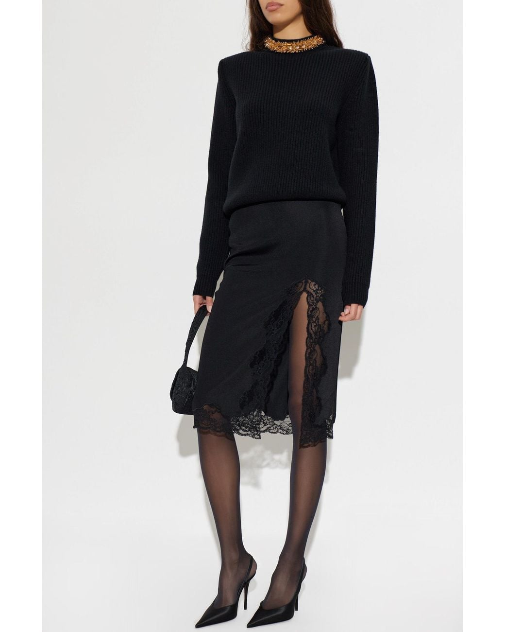 Balmain Black Embellished Neckline Sweater