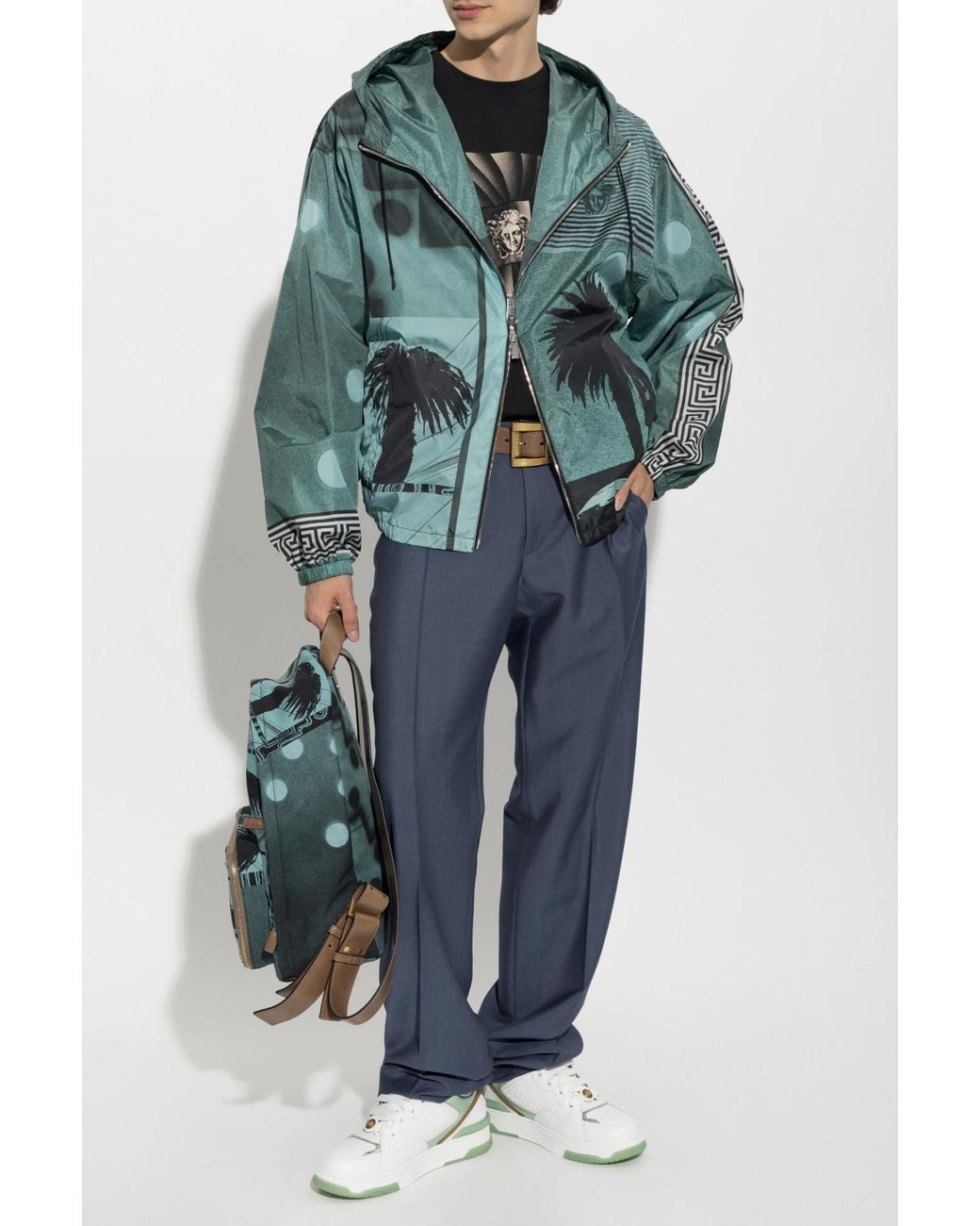 Versace Green Jacket With "Sunset Palms" Print for men