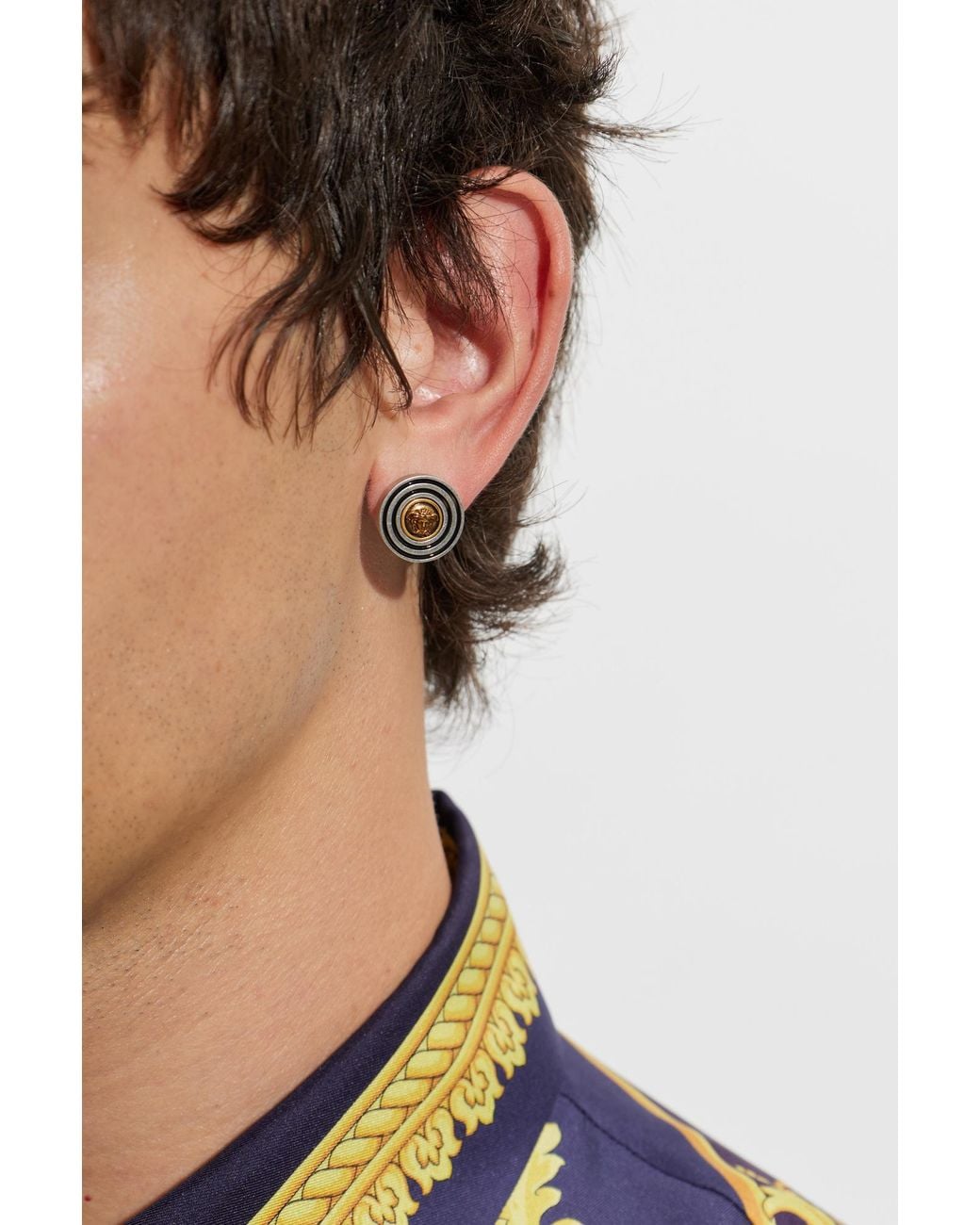 Versace Black Brass Earrings With Medusa Head for men