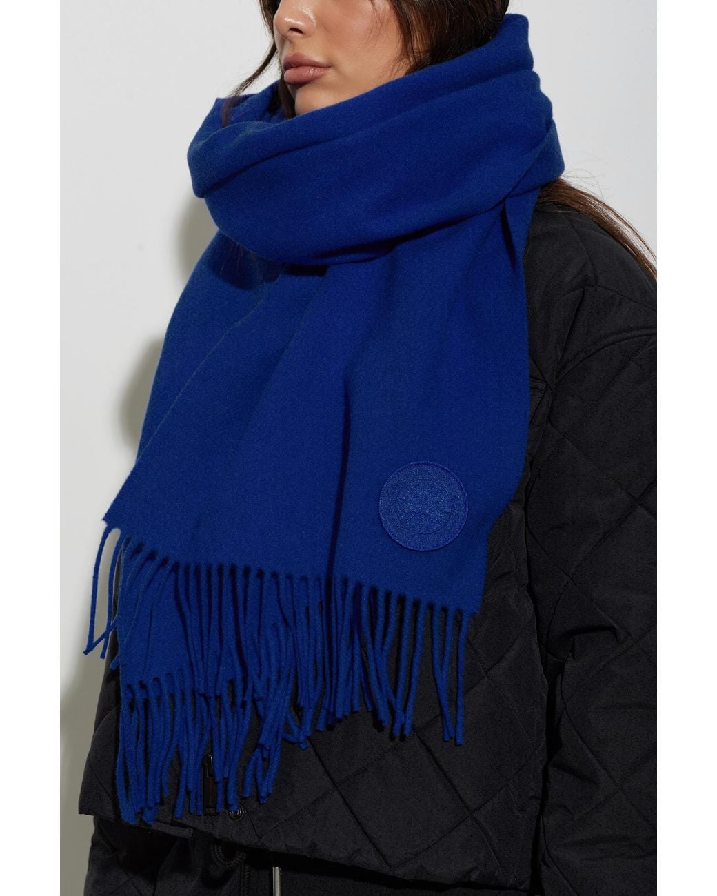 Canada Goose Blue Wool Scarf With Fringes