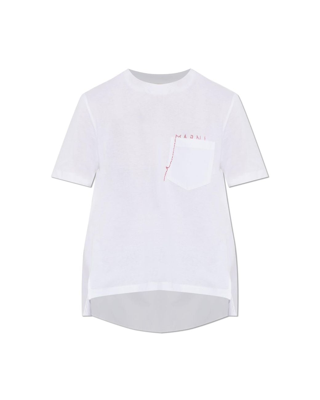 Marni White Asymmetrical T-Shirt With Logo