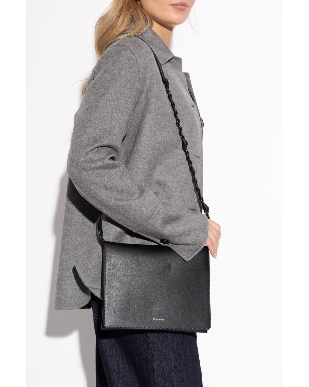 Jil Sander Black "Tangle Flat Medium" Shoulder Bag