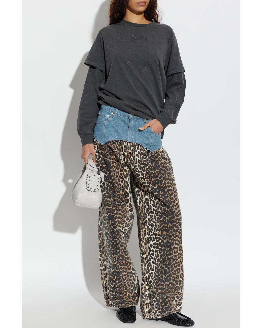Ganni Gray Jeans With Floral Motif