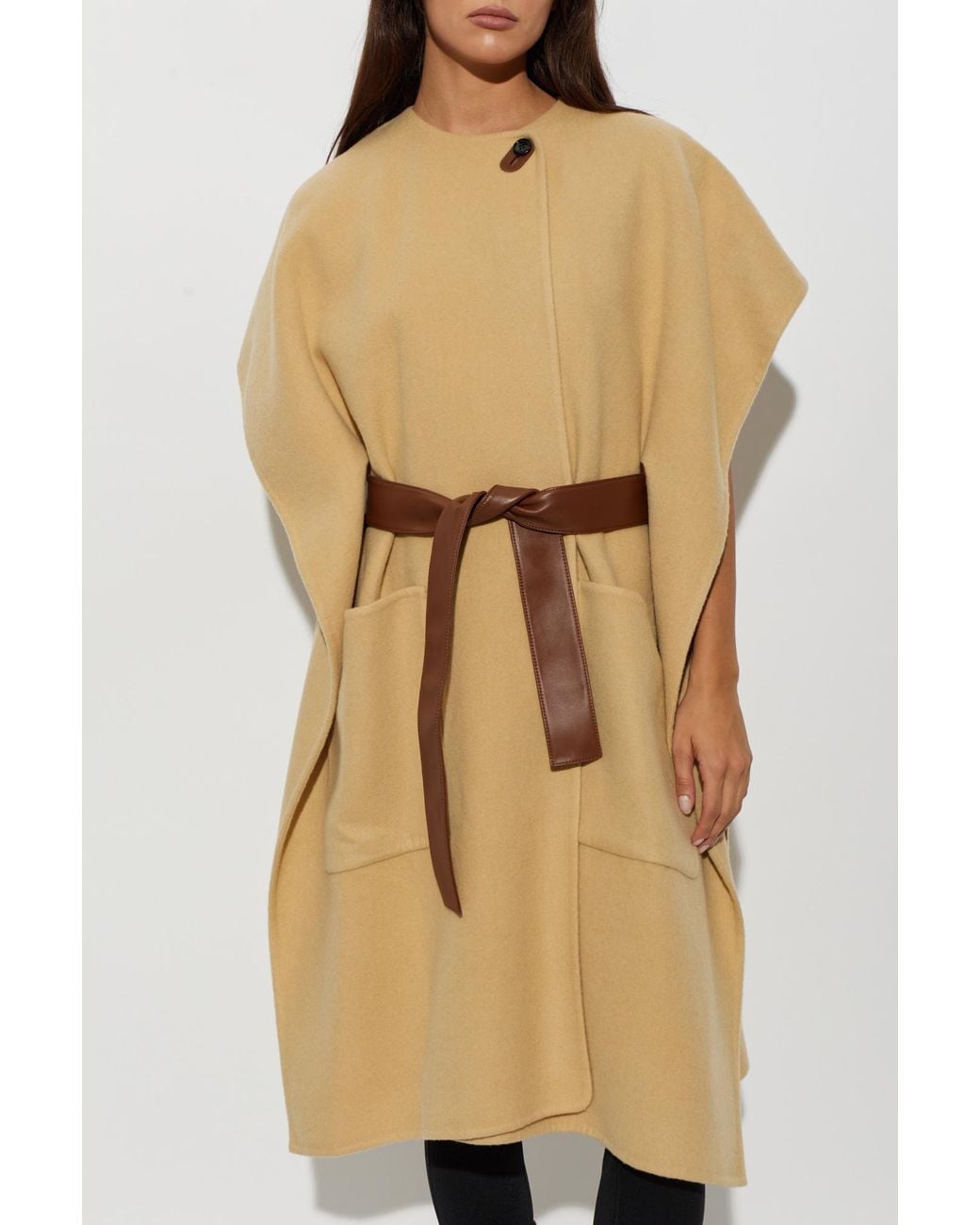 Burberry Natural Cashmere Poncho With Leather Belt