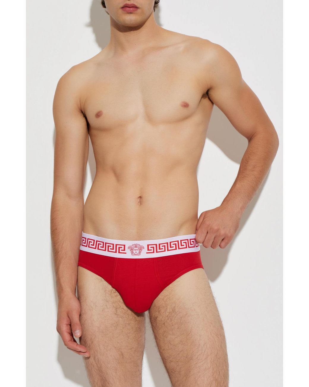 Versace Red Cotton Briefs With Logo for men