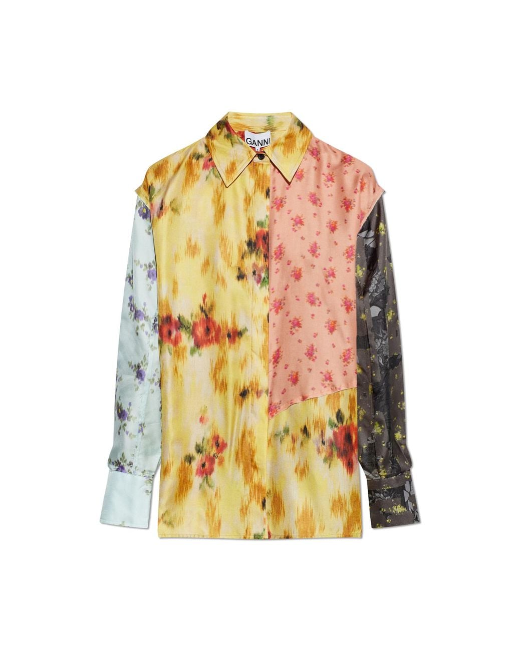 Ganni Multicolor Silk Shirt With Raw Finish