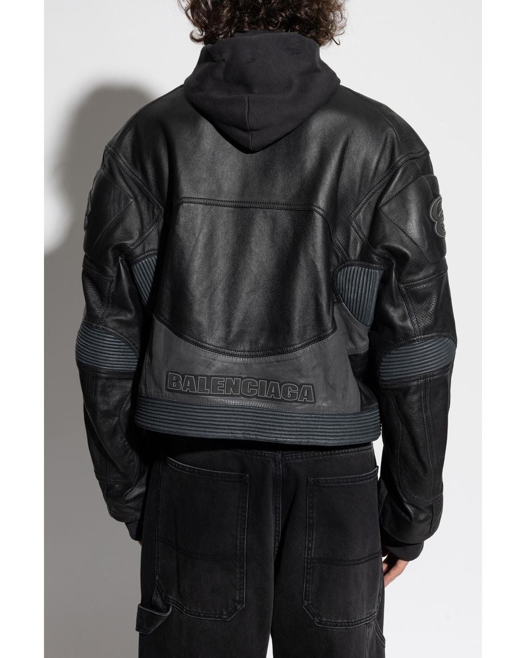 Balenciaga Leather Jacket With Hood in Black for Men | Lyst