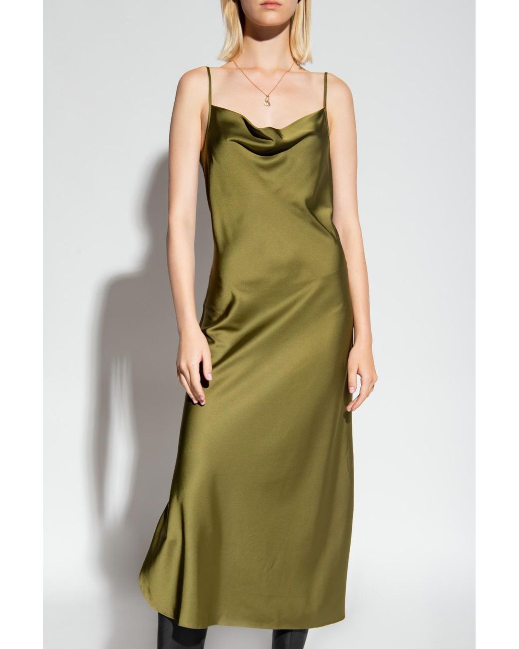 AllSaints 'hadley' Satin Strap Dress in Green | Lyst