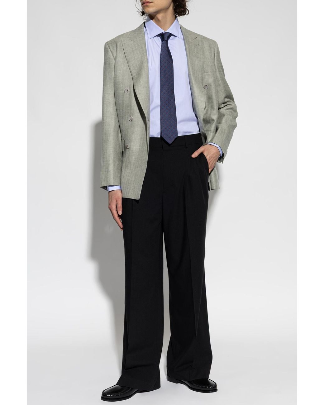 Brioni Gray Double-Breasted Blazer for men