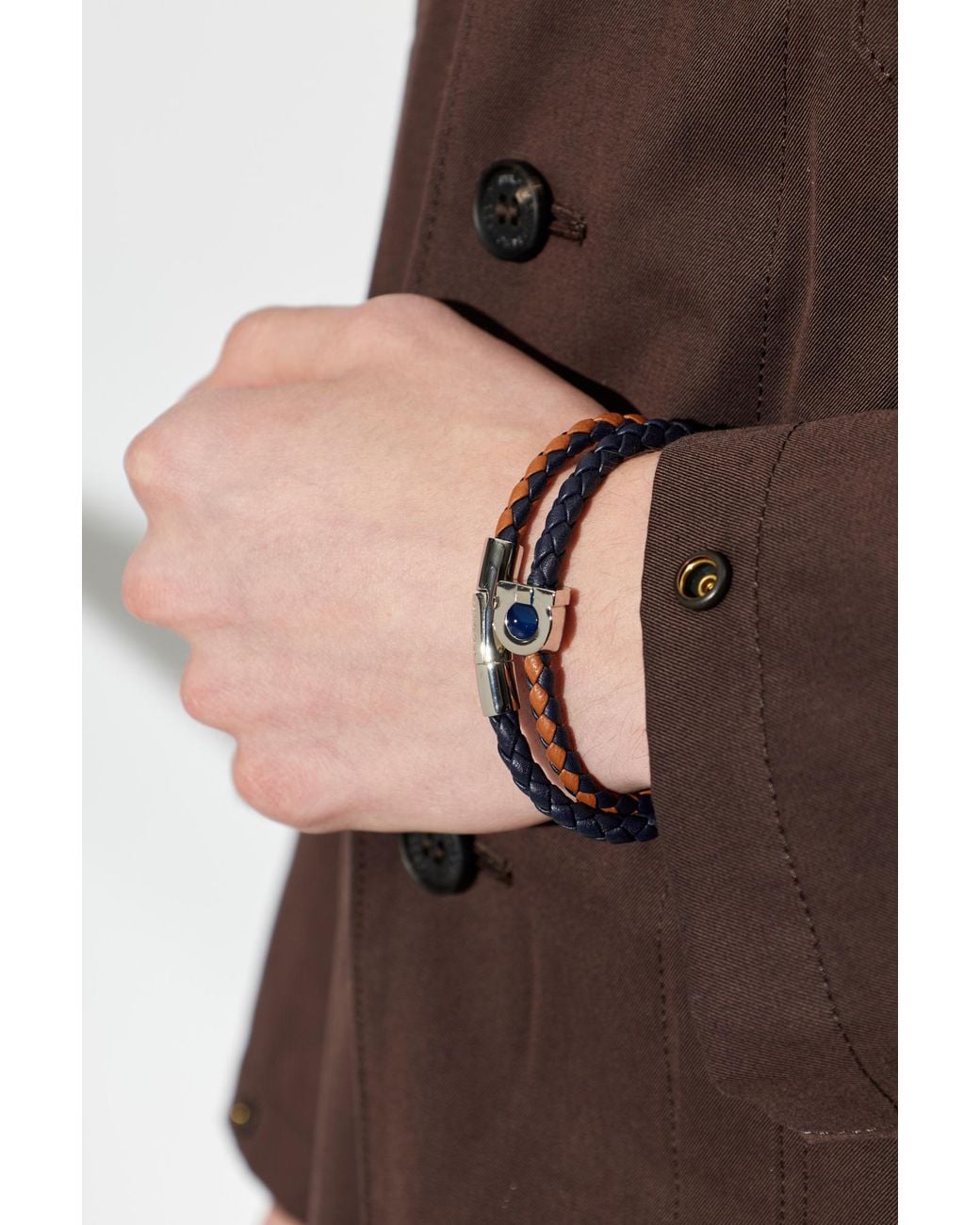 Ferragamo Black Leather Bracelet for men