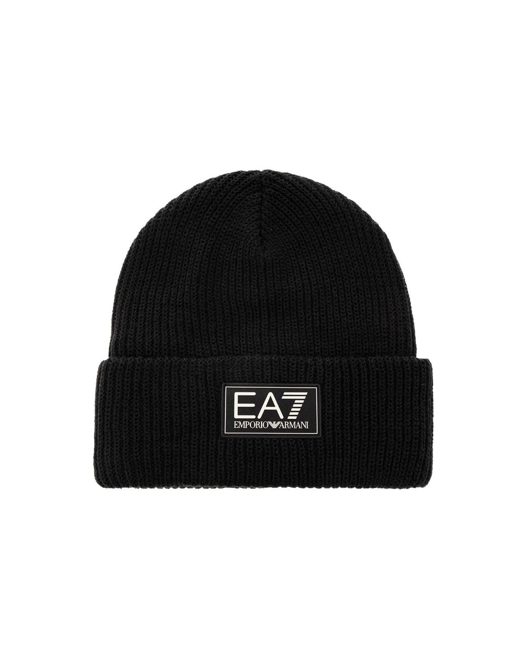 EA7 Black Logo Beanie for men