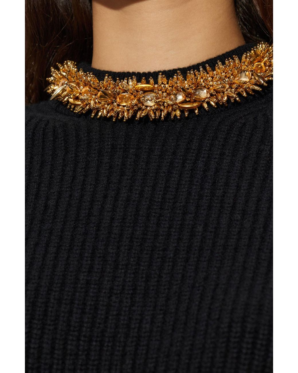 Balmain Black Embellished Neckline Sweater