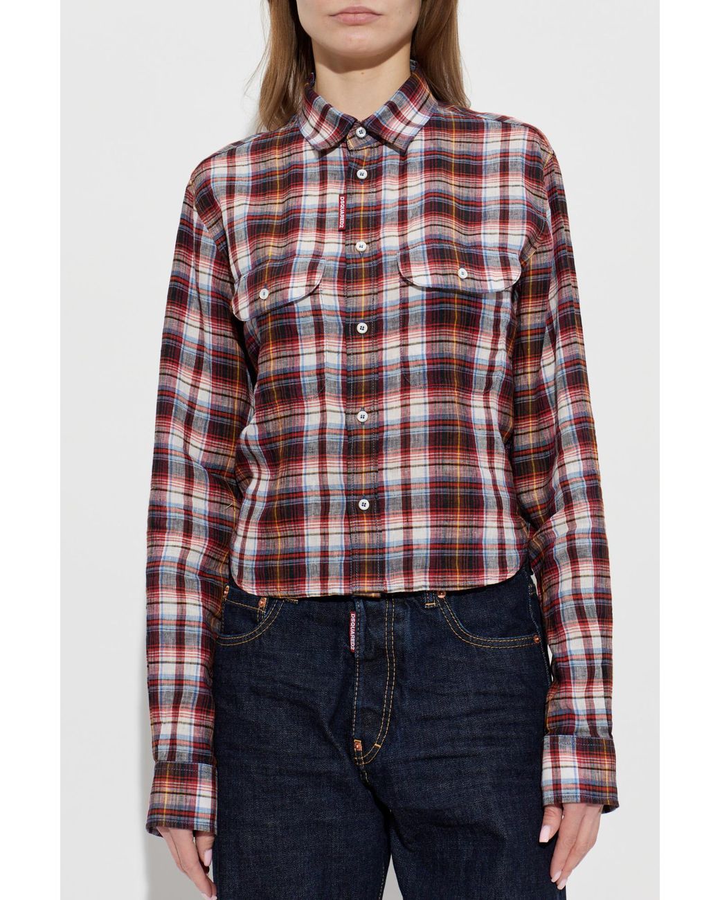 DSquared² Blue Linen Shirt With A Check Pattern