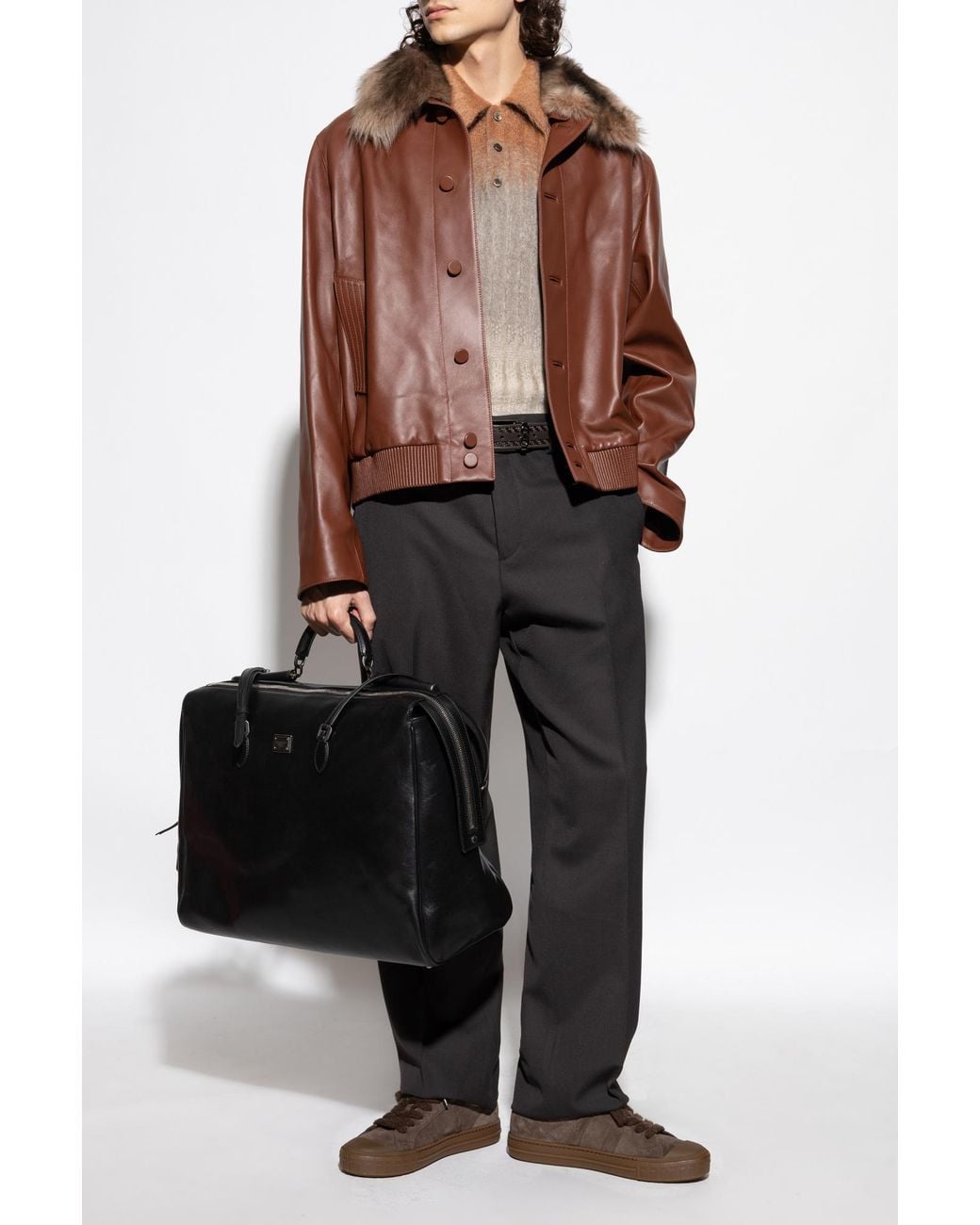 Fendi Black Leather Jacket for men