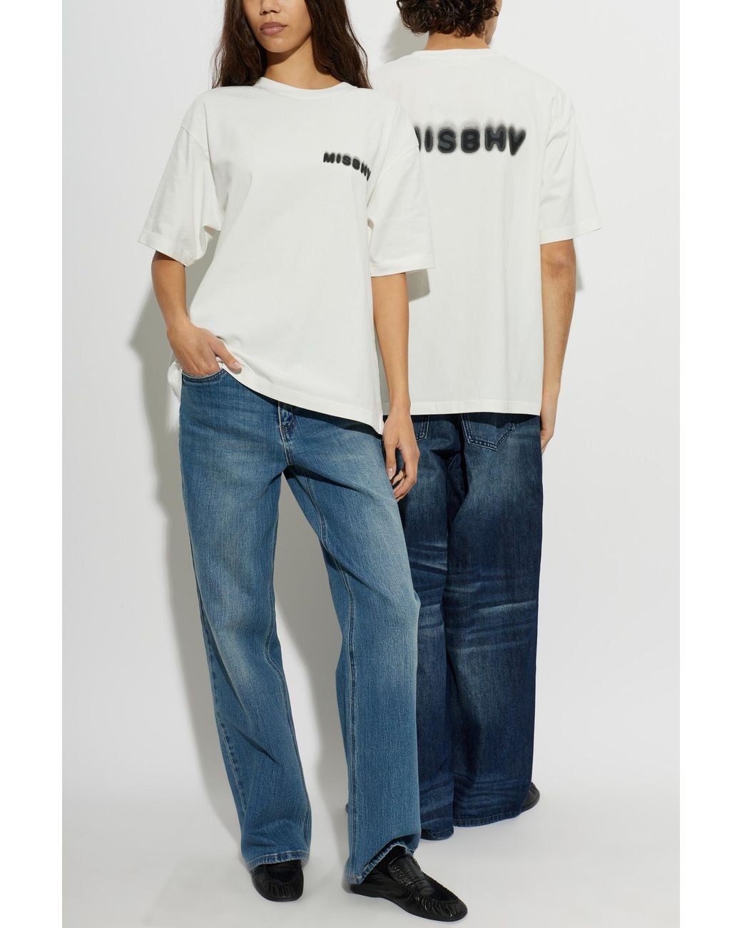 M I S B H V White Vintage Effect T-Shirt