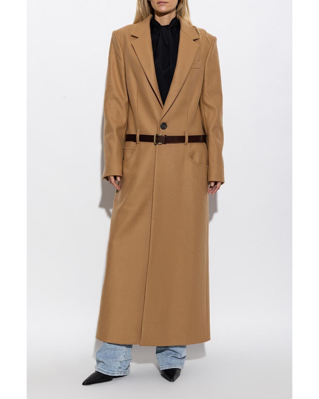 DSquared² White Coat With Leather Belt