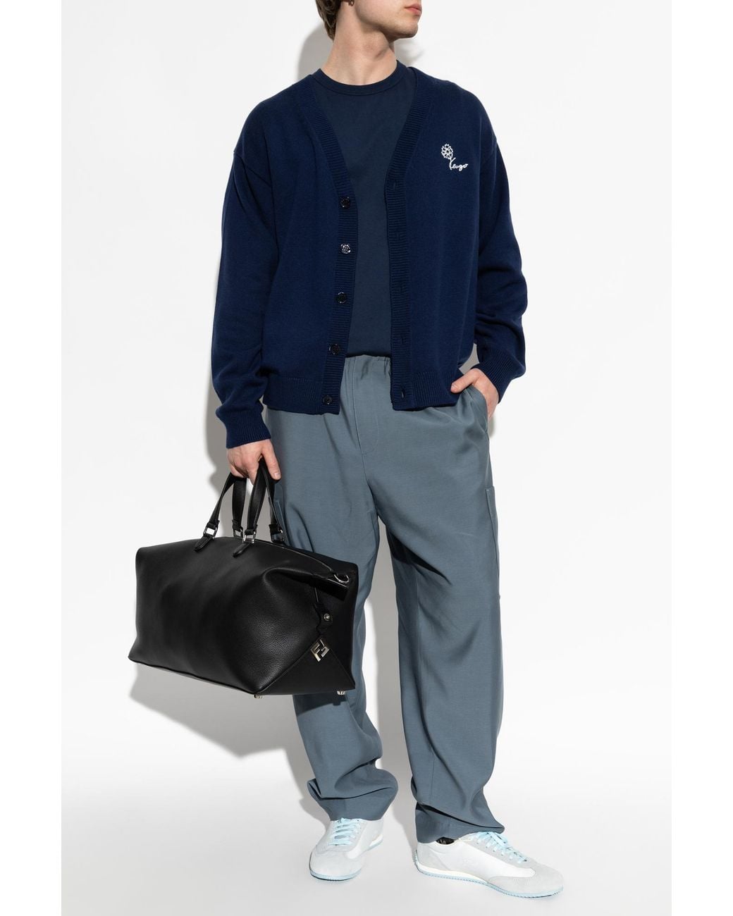 KENZO Blue Cardigan With Logo for men