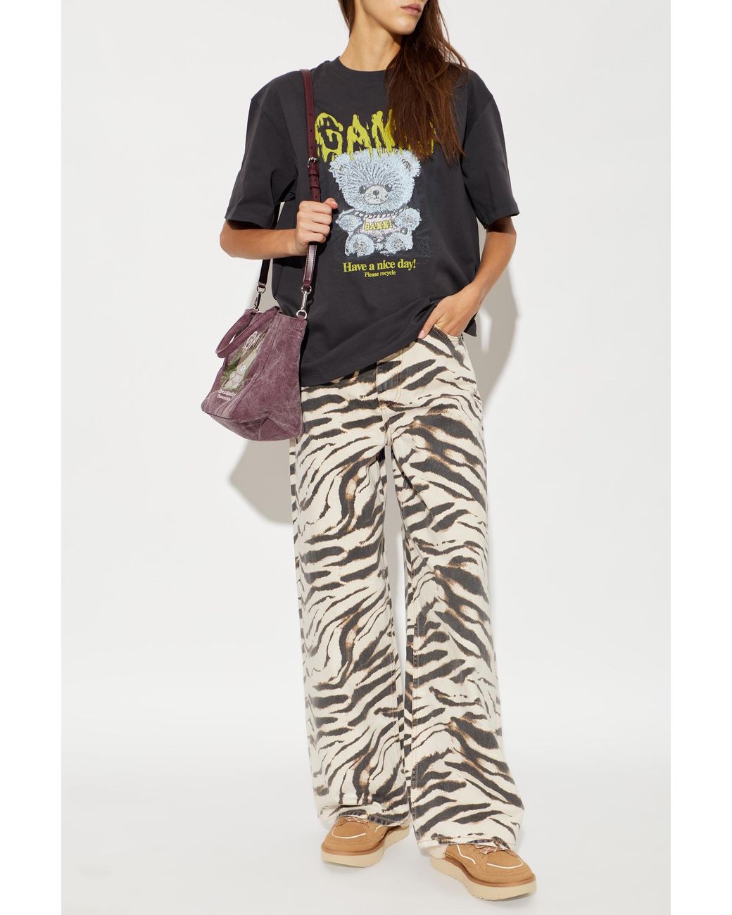 Ganni Black T-Shirt With A Colorful Print