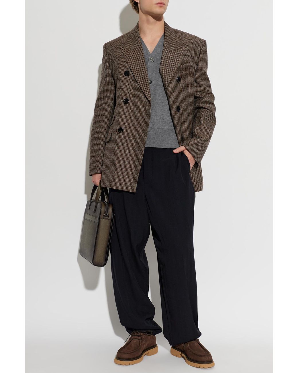 AMI Brown Wool Blazer With Double Vent for men