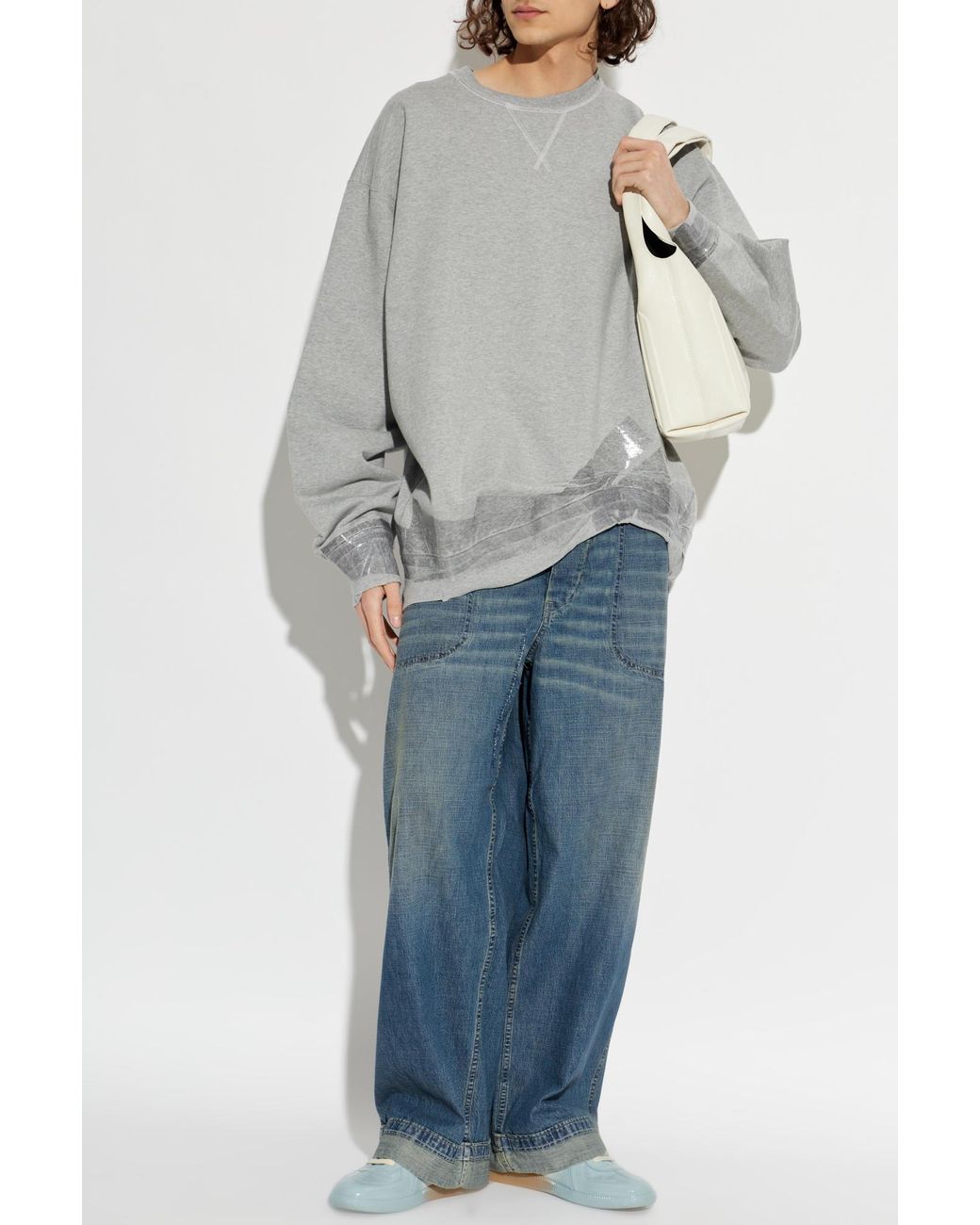 Maison Margiela Gray Asymmetrical-Cut Sweatshirt for men