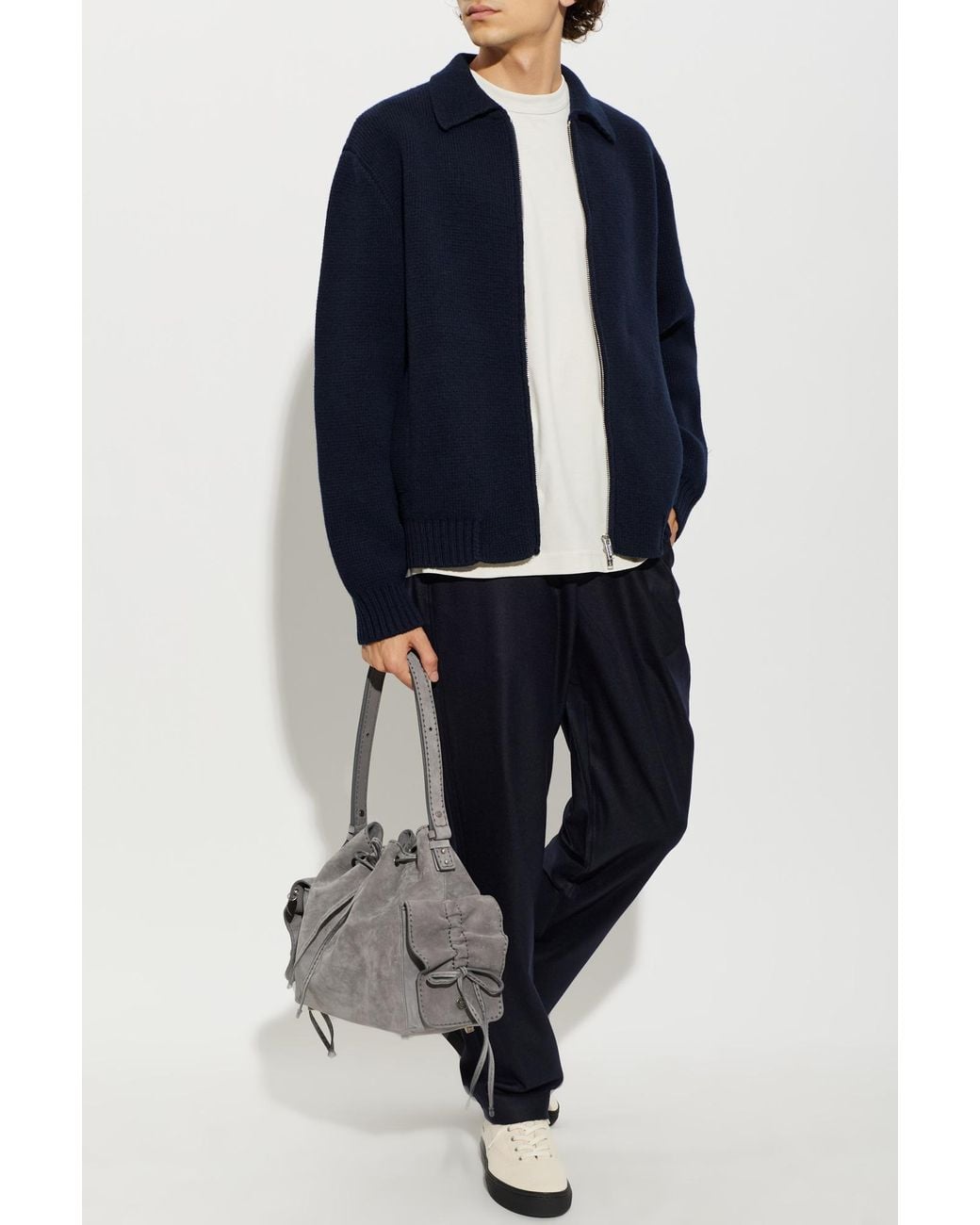 Laneus Blue Wool Cardigan With Collar for men