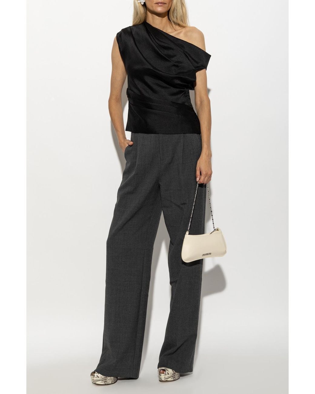 Self-Portrait Black Draped Taffeta Top