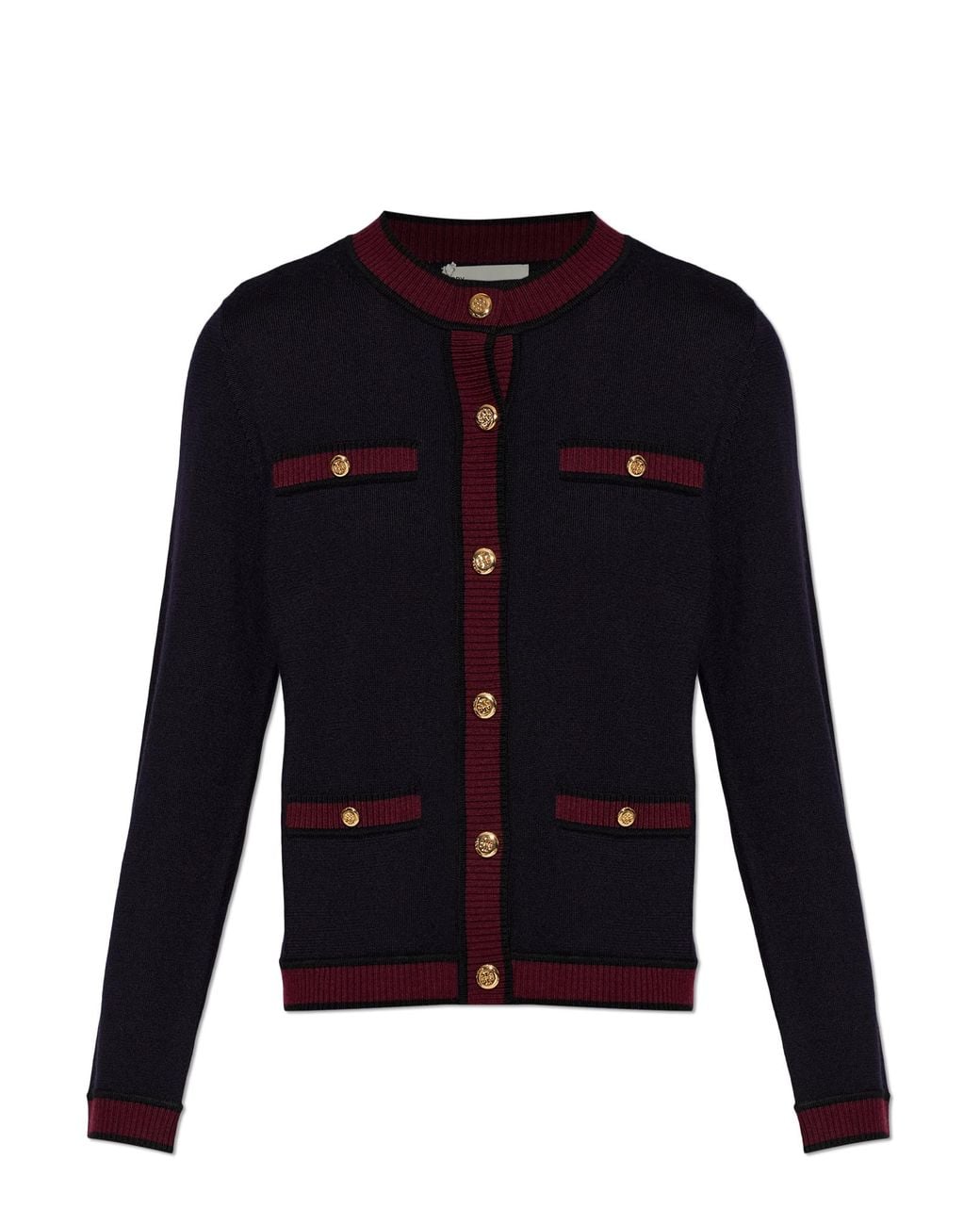 Tory Burch Blue Wool Cardigan With Pockets