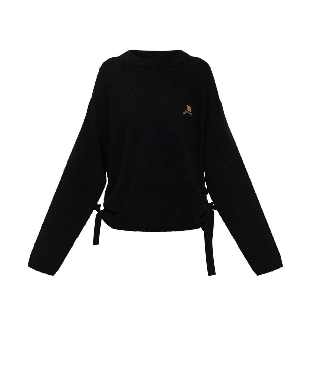 Ganni Black Sweater With Side Drawstrings