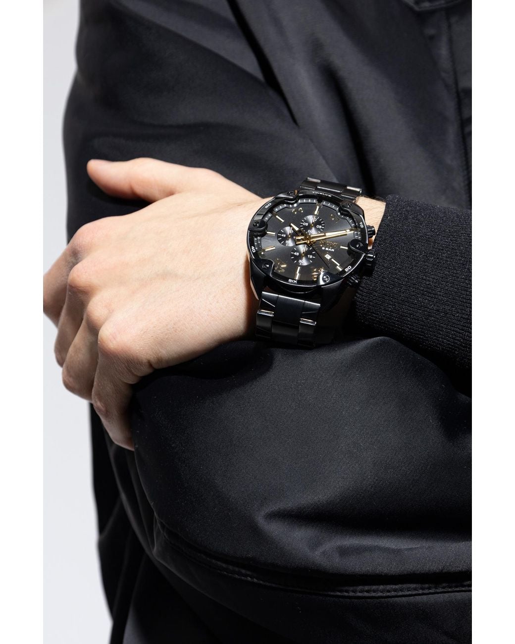 DIESEL Black Steel Watch "Spiked" for men
