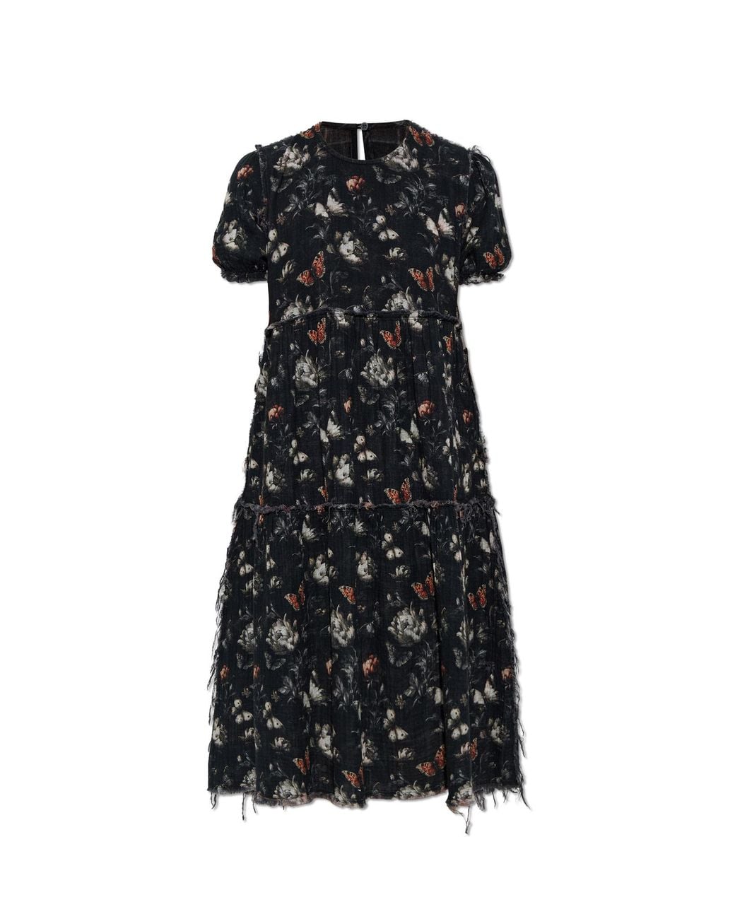 R13 Black Raw-Edged Midi Dress