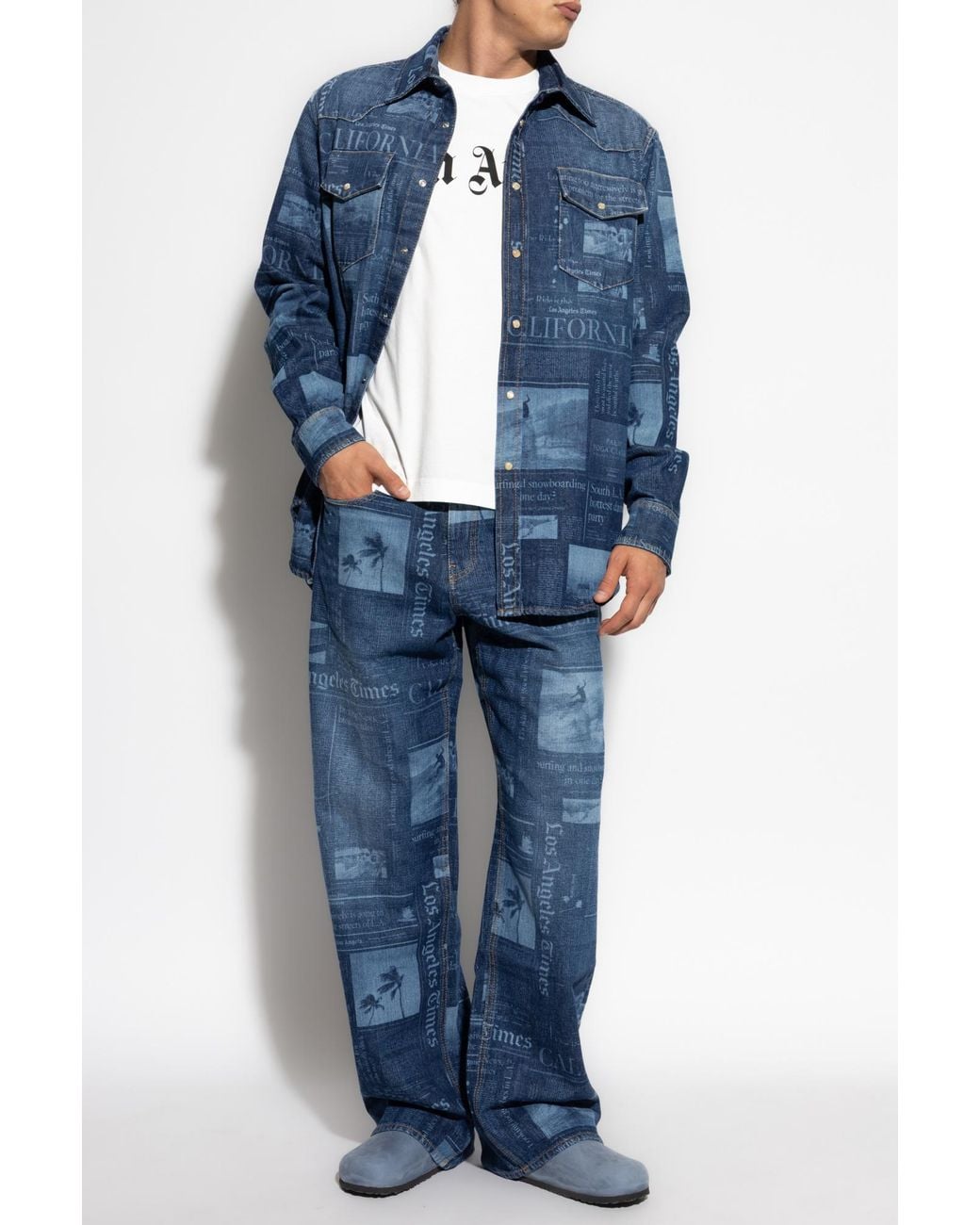 Palm Angels Blue Denim Shirt for men