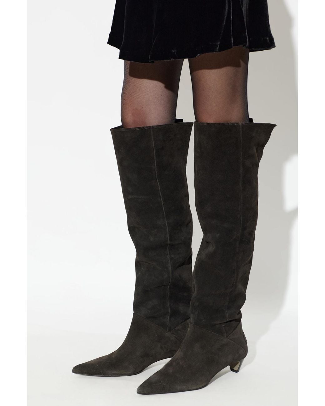 AllSaints Black Suede Heeled Boots 'Ortega'