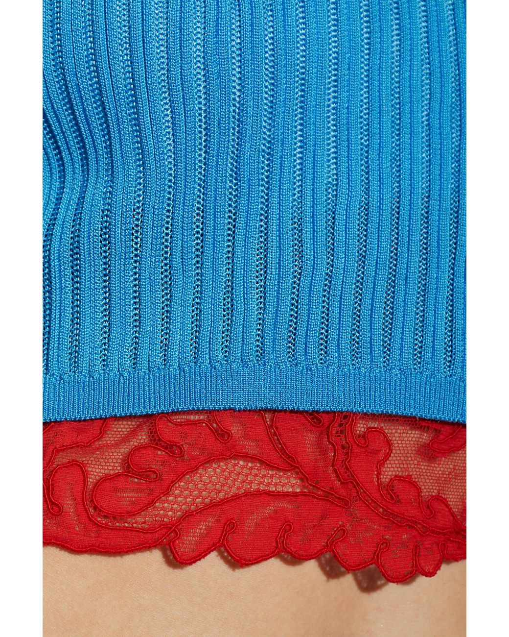 Versace Blue Short Top With Lace Trim