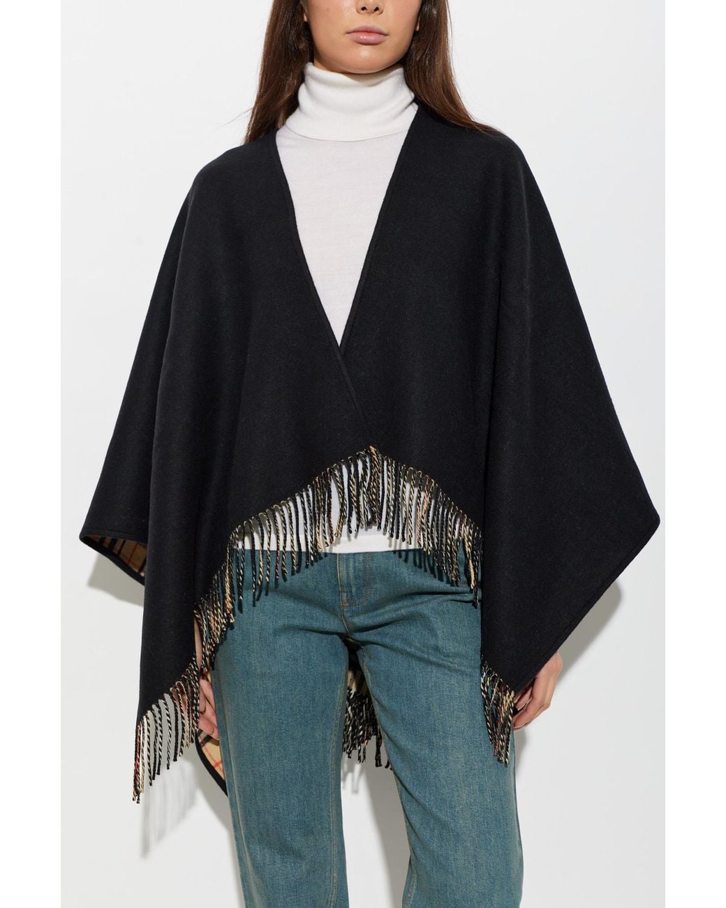 Burberry Black Reversible Tartan Poncho