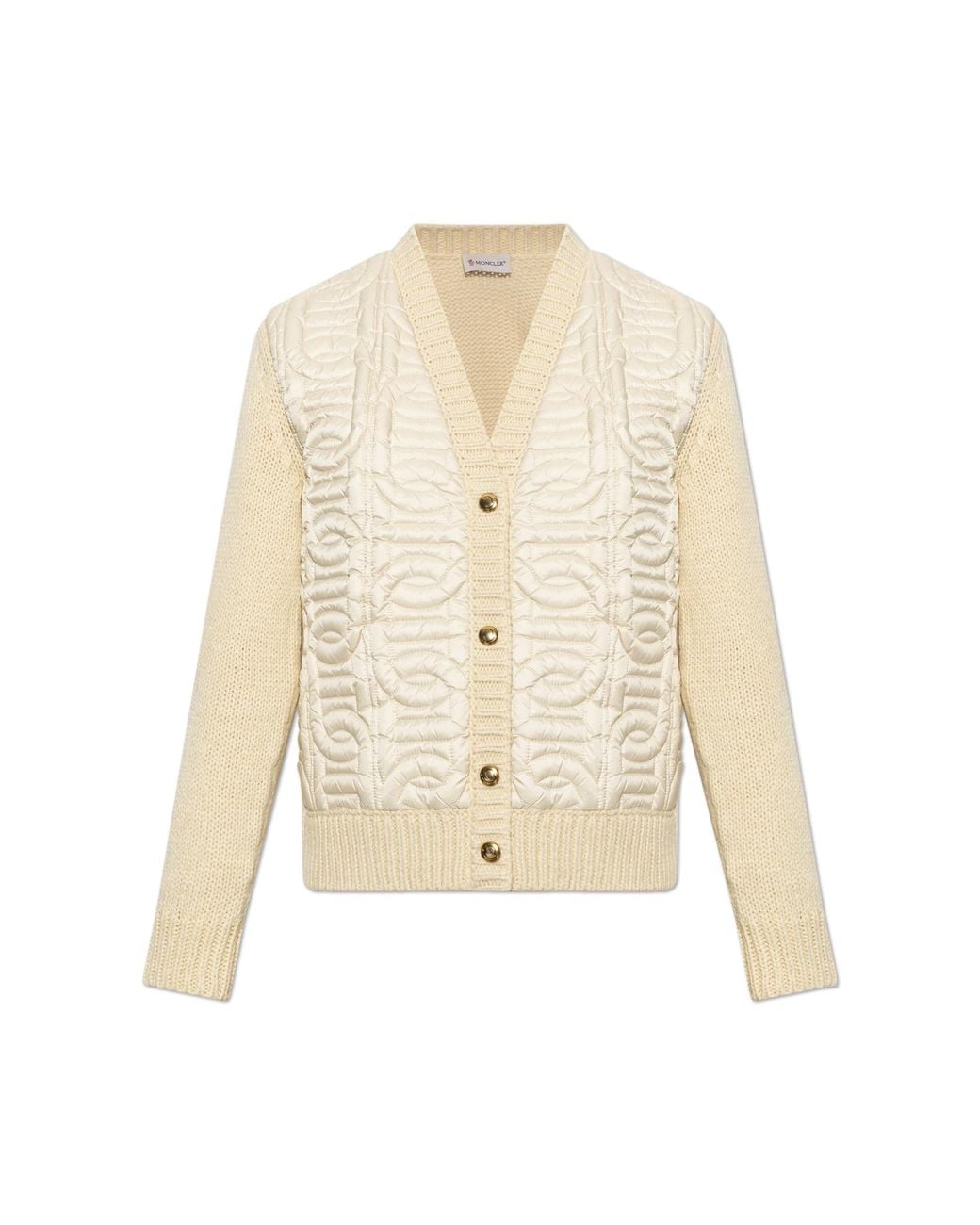 Moncler Natural Cardigan With Quilted Front
