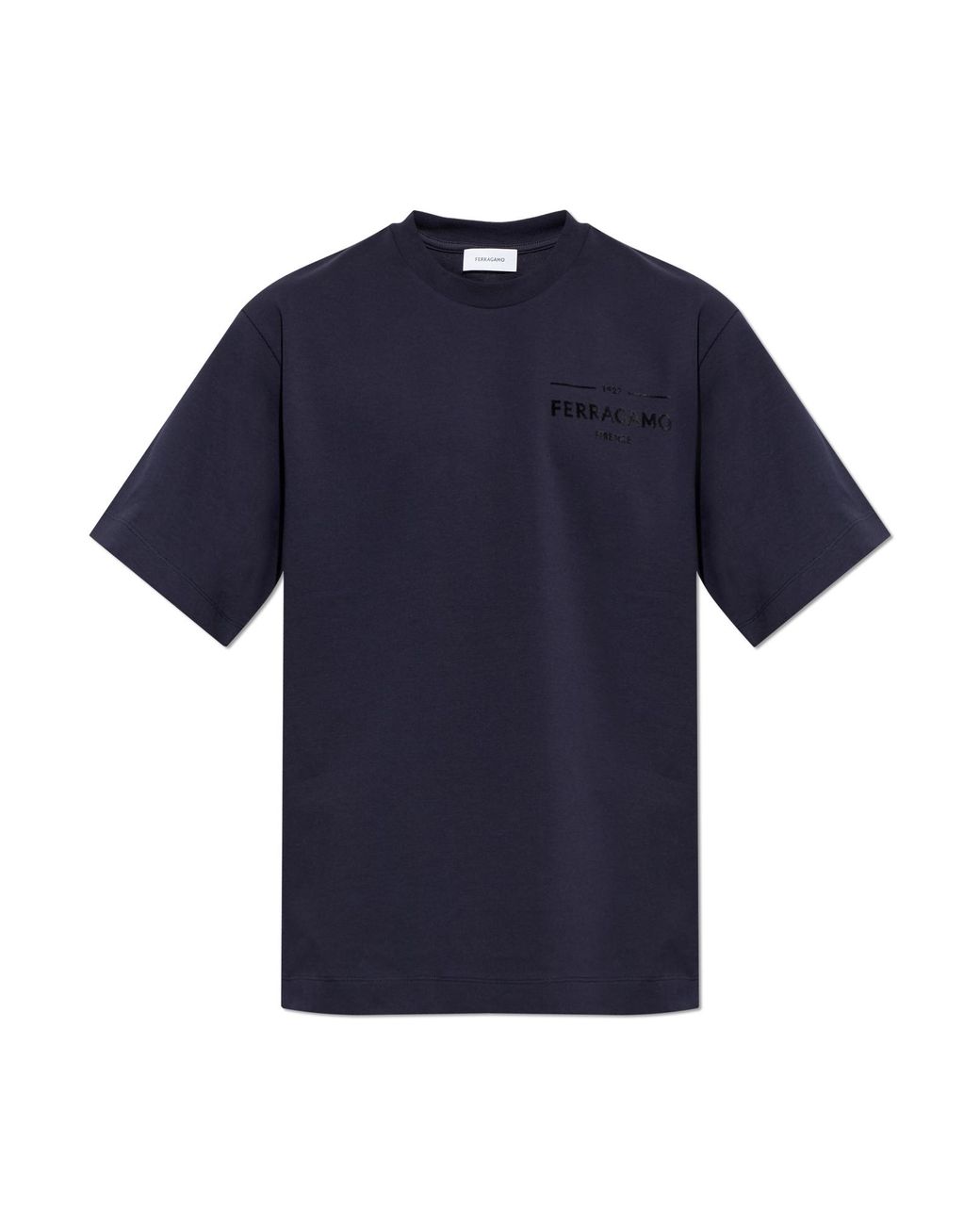 Ferragamo Blue T-Shirt With A Logo And Velvet Finish for men